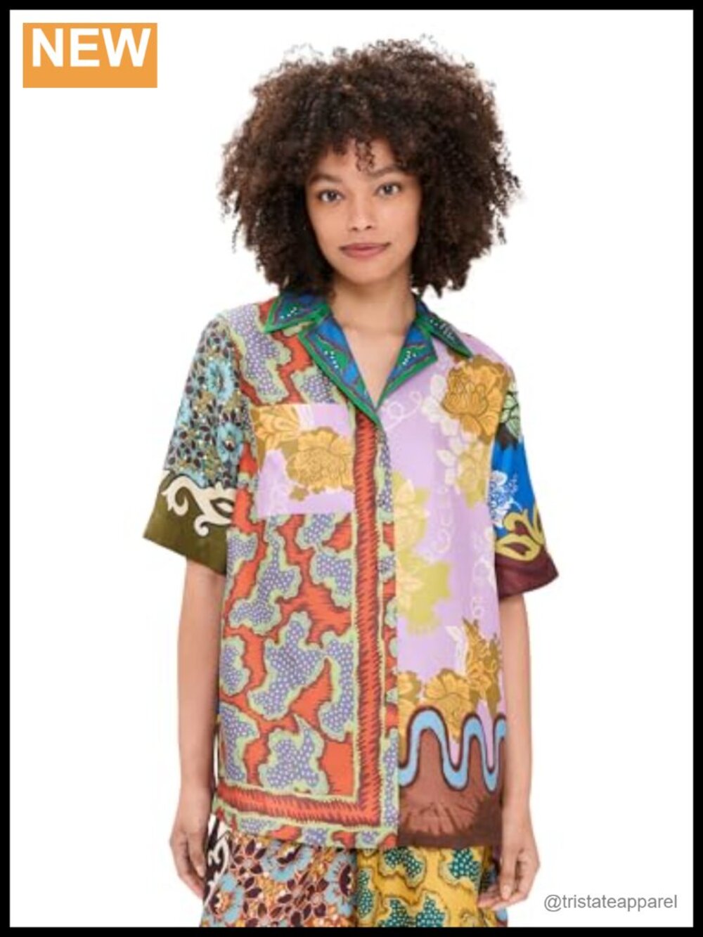 ALEMAIS Arnie 100% Silk Floral Button Down Shirt Short Sleeve